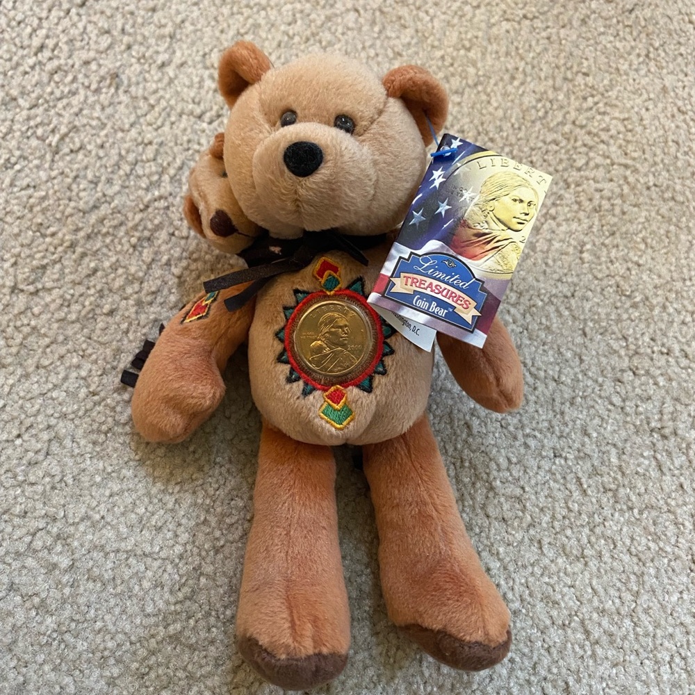 Plush Teddy Bear with dollar Coin Medallion - Brown